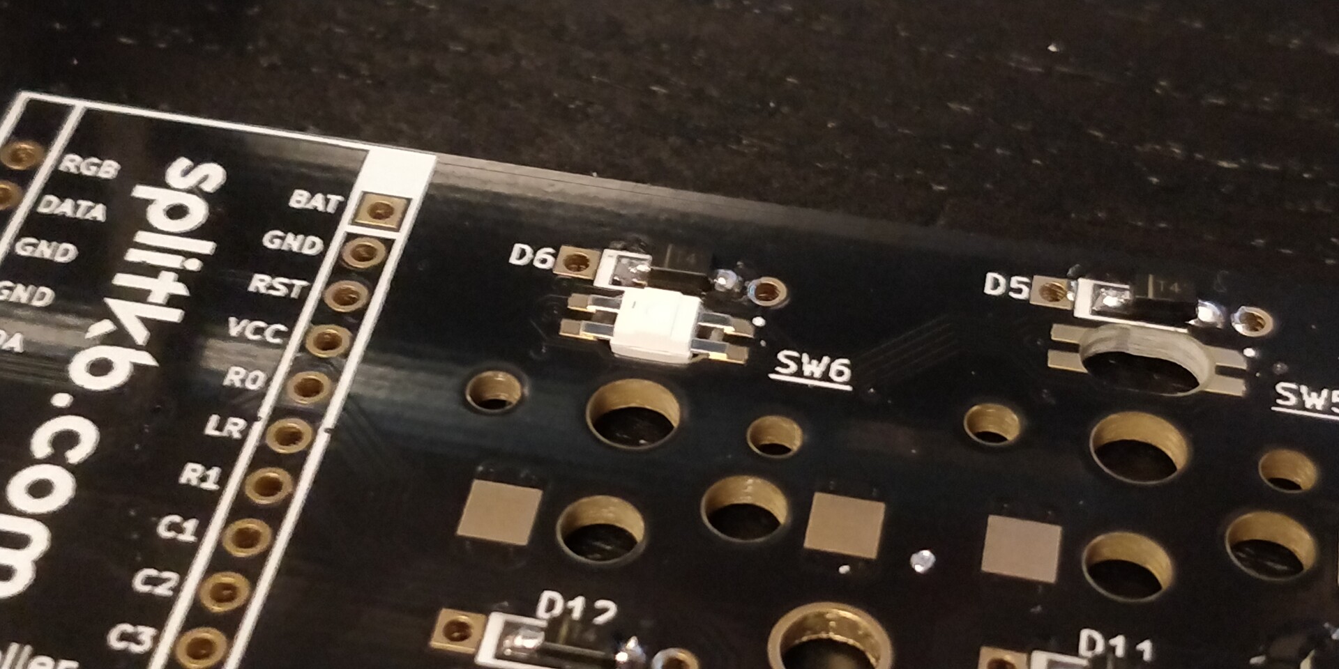 PCB mit Zoom auf eine Tasten LED